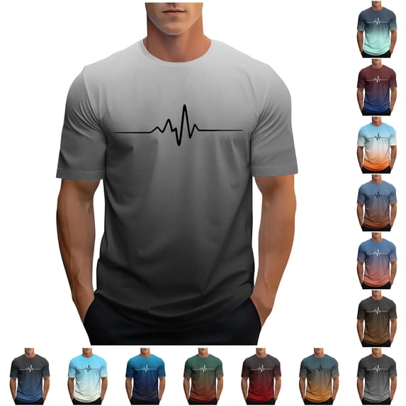ZXLBBD Mens T-Shirts Short Sleeve Gradient Color Print Tee Shirt Crew Neck Soft Breathable Daily Wear Comfortable Fit Top Casual Summer Tshirt,A,S
