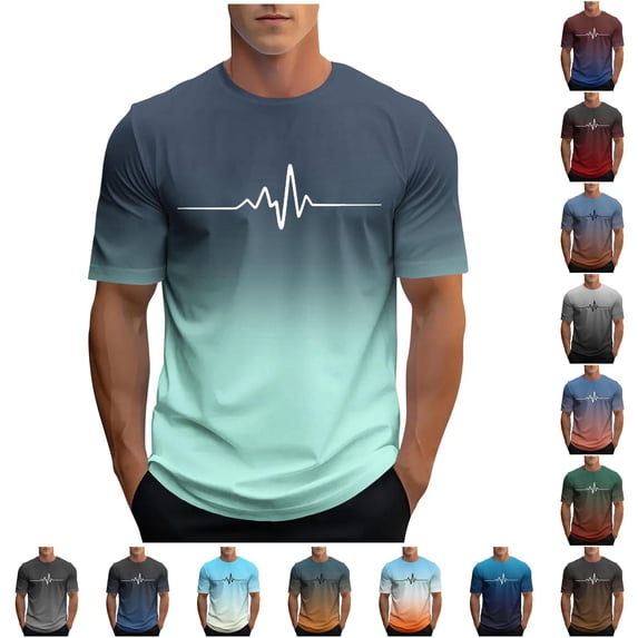 ZXLBBD Mens T Shirts Short Sleeve Gradient Color Print Tee Shirt Crew Neck Soft Breathable Daily Wear Comfortable Fit Top Casual Summer Tshirts,I,3XL