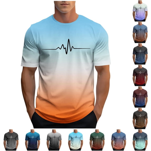 ZXLBBD Mens T-Shirts Short Sleeve Gradient Color Print Tee Shirt Crew Neck Soft Breathable Daily Wear Comfortable Fit Top Summer Outdoor Tshirts,J,5XL