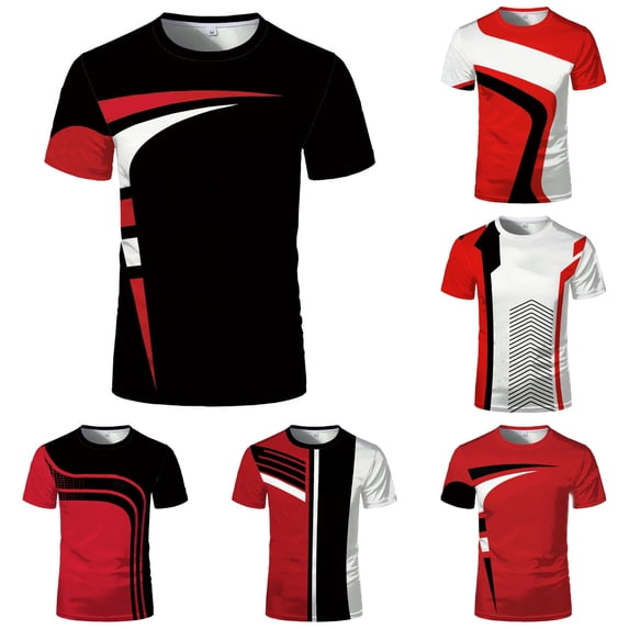 ZXLBBD Mens T-Shirts Short Sleeve Patchwork Color 3D Digital Graphic Tee Loose Fit Workout Shirts Athletic T-Shirts for Man Dailywear,Black,L