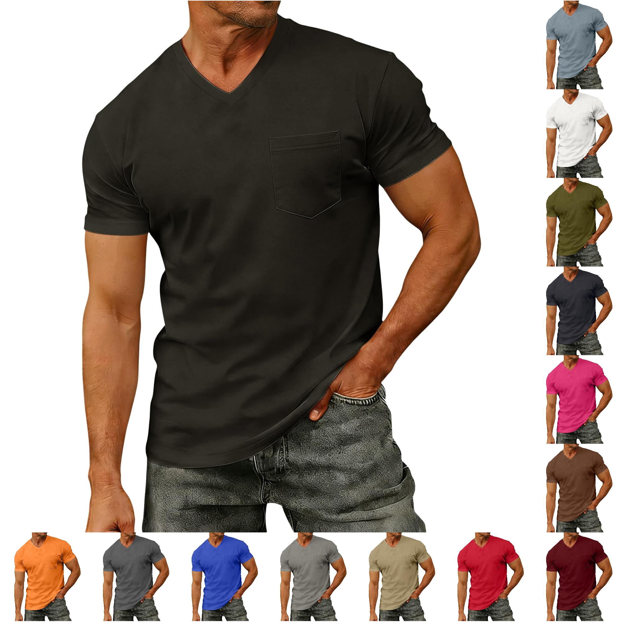 ZXLBBD Mens T-Shirts Short Sleeve V Neck Solid Color Comfortable Fit ...