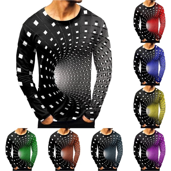 ZXLBBD Mens T Shirts Sports Digital 3D Printing Workout Shirts Round Neck Long Sleeve Fashion Top T-Shirts for Man Dailywear,Black,M