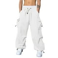thumbnail image 1 of ZXLBBD Mens Waist Sports Active Hat Woven Pocket Foot Rope Solid Color Pants Street Cargo Tie Mens Cargo Pants Casual Outdoor Loose Fit Daily Wear, 1 of 7