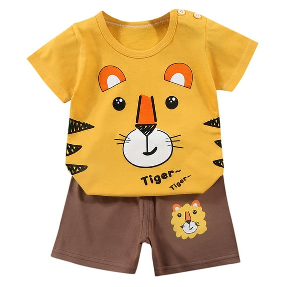 ZXLBBD Summer Boys and Girls Short Sleeved T Shirt Set Infant Short Sleeved Shorts Two Piece Set Casual Comfort Outdoor Daily Wear Size 18 M-24 M