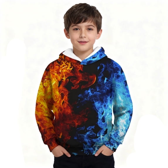 ZXLBBD Sweatshirts for Boys Long Sleeve 3D Print Hoodie Sweatshirt Soft Blend Pullover Top for Kids Youth Trendy Trendy Streetwear Casual Outdoor,Blue,Size 5 Y-6 Y