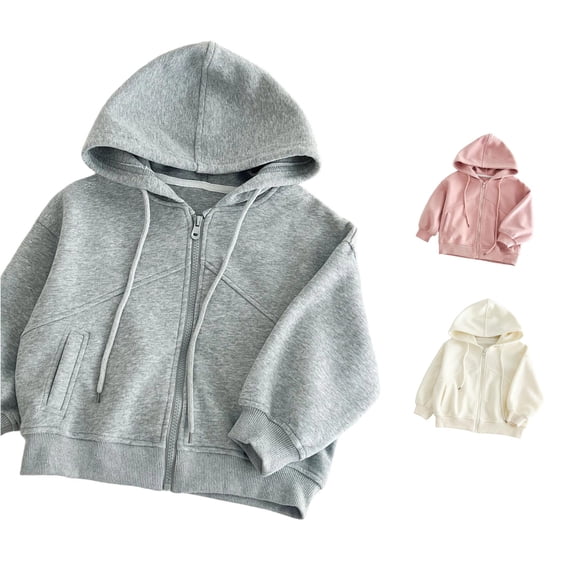 ZXLBBD Sweatshirts for Boys Zip Up Hoodie Sweatshirt Solid Color Outerwear Lightweight Jacket with Drawstring for Toddler Youth Fall Casual Outdoor,Grey,Size 2 Y-3 Y