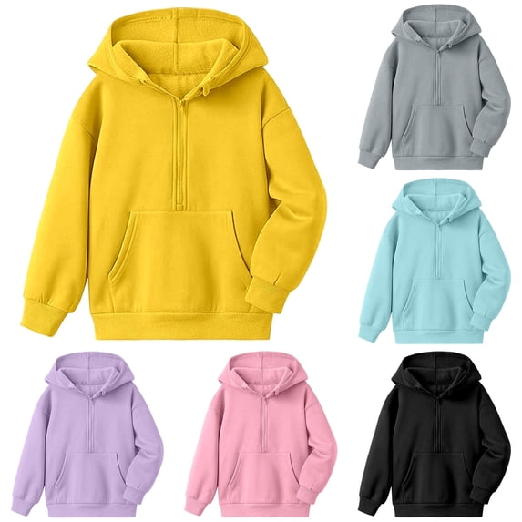 ZXLBBD Sweatshirts for Girls Youth Kids Long Sleeve Zip up Athletic Solid Color Hooded Sweatshirt for School Soft Durable Apparel Casual Outdoor,Yellow,Size 11 Y-12 Y