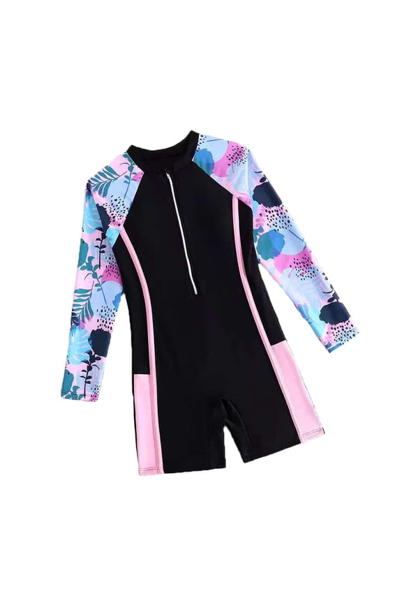 Swimsuit for Girls Long Sleeve One Piece Bathing Suit Sun Protection Rash Guard for Kids Teen Comfort Summer Beachwear