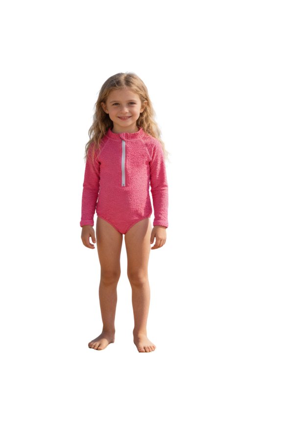 Swimsuit for Girls Long Sleeve Rash Guard Sun Protection Solid Color One Piece Bathing Suit Pool Lightweight Holiday Surfing