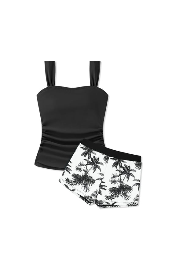 Swimsuit for Girls Swimming Rash Guard Top and Swim Shorts Conservative Separate Tankini Sets Breathable Holiday Surfing