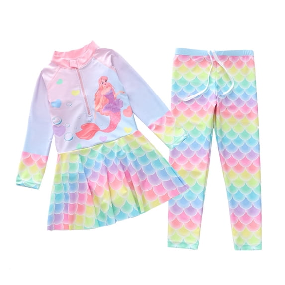 ZXLBBD Swimsuit for Girls Long Sleeve Tie Dye Rash Guard Sun Protection Bathing Suit with Swim Pants Breathable Vacation Outfit