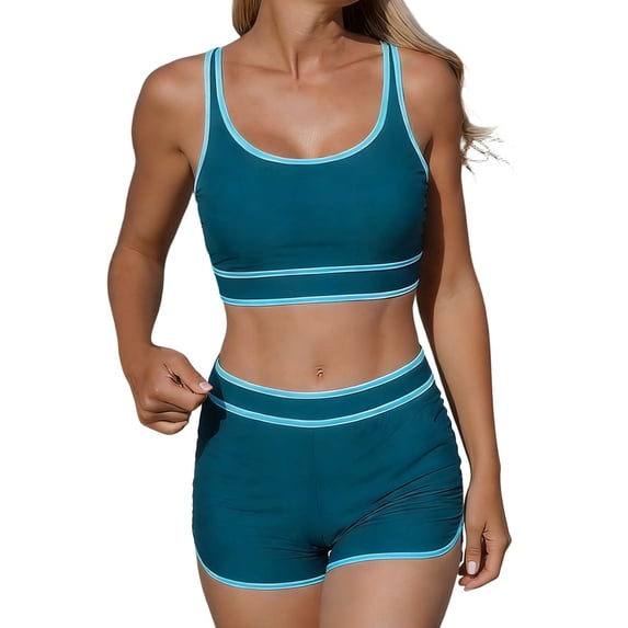 ZXLBBD Swimsuit for Women Elegant Tankini Solid Color Tummy Control High Waisted Swimwear Sporty Swim Training Casual Vacation Beachwear