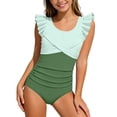 thumbnail image 1 of ZXLBBD Swimsuits for Girls Ruffled Skirt Back Design Color Block One Piece Bathing Suit for Youth Stretchy Vacation Outfit, 1 of 4