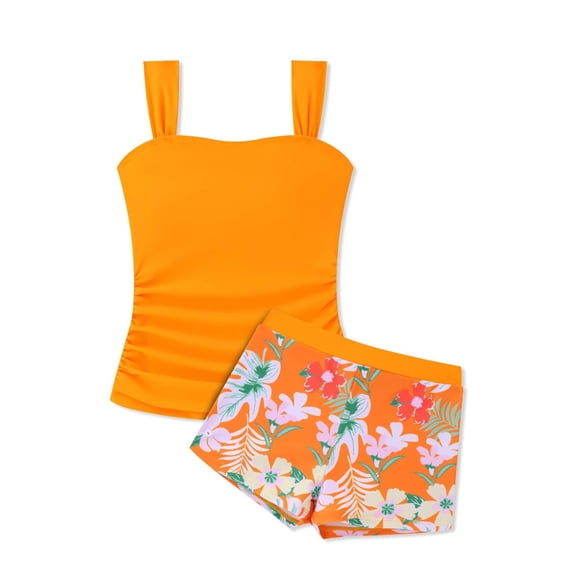 ZXLBBD Swimsuits for Girls Swimming Rash Guard Top and Swim Shorts Conservative Separate Tankini Sets Lightweight Holiday Surfing