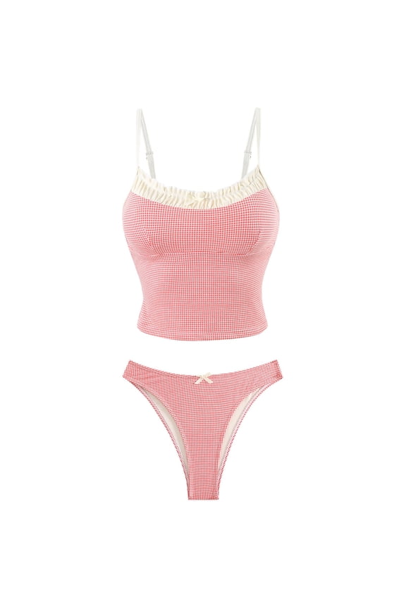 Swimsuits for Women Floral Print High Waist Tankini with Bow Tie Backless Design 2 Piece Cute Bathing Suit Casual Holiday Beach Pool