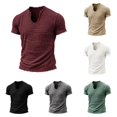 thumbnail image 1 of ZXLBBD T Shirts for Man Distressed Linen Raw Edge V Neck Short Sleeve Solid Color Lightweight Henley Tee Fashion Clothing Casual Summer Tshirts,Red,XL, 1 of 4