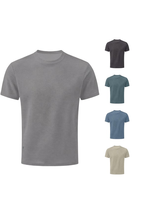 T Shirts for Man Mesh Knit Ice Silk Short Sleeve Crew Neck Workout Athletic Shirt for Everyday Comfort Breathable Tee Casual Summer T-Shirt,Grey,4XL