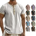 thumbnail image 1 of ZXLBBD T Shirts for Man Short Sleeve Henley Shirt Linen Button Down Soft Breathable Versatile Layering Tops for Everyday Comfort Summer Outdoor T-Shirt,White,S, 1 of 7