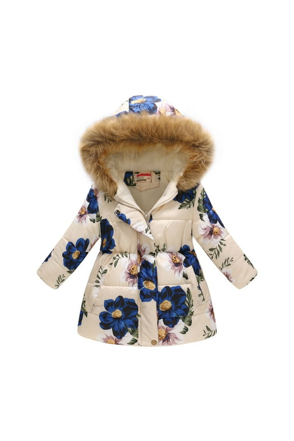 Toddler Baby Kids Girls Fall Winter Thicken Warm Hooded Windproof Coat Casual Versatile Outdoor Daily Wear Size 10 Y-11 Y