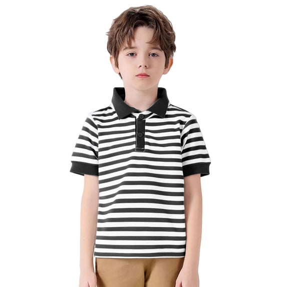 ZXLBBD Toddler Boys Girls Polo Shirts Short Sleeve Striped Printed Gentleman Summer Tops Kids Formal School Clothes Holiday Clothing