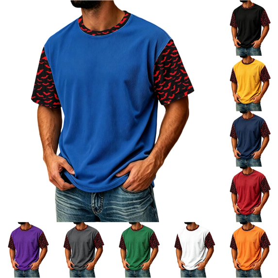ZXLBBD Tshirts Shirts for Men Halloween Ribbed Pumpkin Graphic Tee Short Sleeve Crew Neck T Shirt Party Daily Versatile T-Shirts for Man Outdoor,Blue,5XL