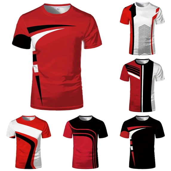 ZXLBBD Tshirts Shirts for Men Short Sleeve Patchwork Color 3D Digital Graphic Tee Loose Fit Workout Shirts Athletic T Shirts for Man Casual,Red,3XL