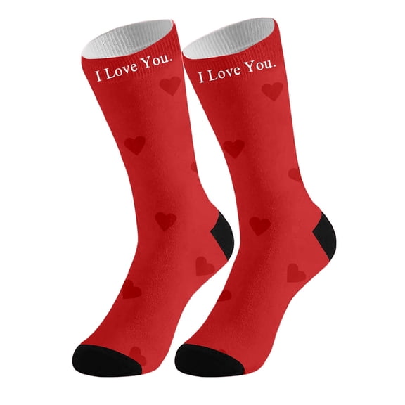 ZXLBBD Valentine's Day Mens Socks Stylish I Love You Print Personalized Socks for Adults Stockings Comfortable Soft Stretchy Fashion Daily Waer Funny Socks