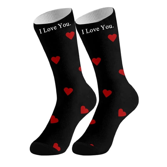 ZXLBBD Valentine's Day Mens Socks Stylish I Love You Print Personalized Socks for Adults Stockings Comfortable Soft Stretchy Fashion Daily Waer Funny Socks