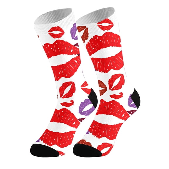 ZXLBBD Valentine's Day Mens Socks Stylish Lip Print Stockings for Fashionable Knee High Socks with Typography for Daily Wear Loose Fit Funny Socks