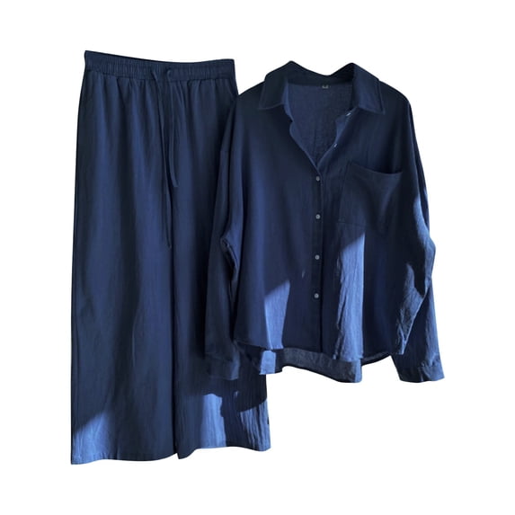 ZXLBBD Women 2 Piece Retro Plus Size and Shirt Suit High Waisted Slacks Suit Top Pants Long Sleeve Casual Outdoor Versatile Daily Wear