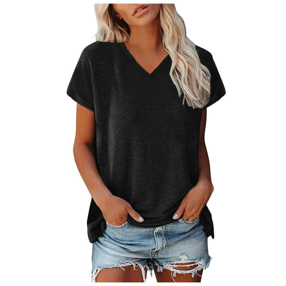 ZXLBBD Women Cap Sleeve Summer Tops V Neck Solid Color Shirts Fit Blouse Casual Outdoor Relaxed Fit Daily Wear