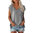 thumbnail image 1 of ZXLBBD Women Cap Sleeve Summer Tops V Neck Solid Color Shirts Fit Blouse Casual Outdoor Versatile Daily Wear, 1 of 7