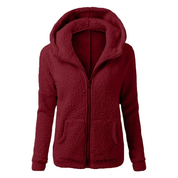 ZXLBBD Women Hooded Sweater Coat Fall Winter Warm Wool Zipper Coat Outwear Casual Outdoor Cozy Daily Wear