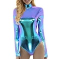 thumbnail image 1 of ZXLBBD Women Yoga Jumpsuits Shiny Metallic Leather Neck Long Sleeve Leotard Bodysuit Casual Outdoor Loose Fit Daily Wear, 1 of 7