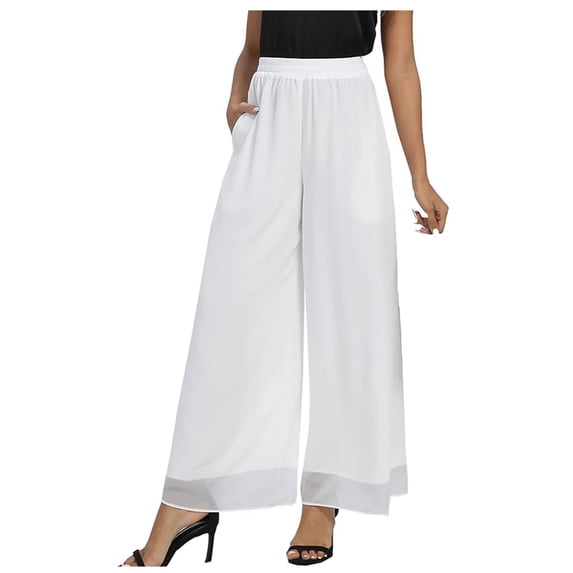 ZXLBBD Women's Chiffon Wide Leg Palazzo Pants High Waisted Elastic Flowy Business Trousers Casual Outdoor Versatile Daily Wear