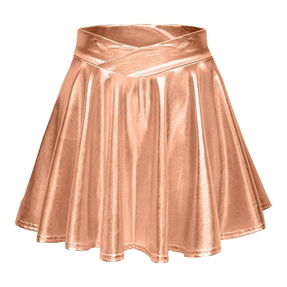 ZXLBBD Women's Fashion High Waisted Pleated Solid Color Short Skirt Metallic Skater Skirt Sparkly Shiny Flared Pleated A Line Mini Skort