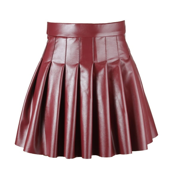 ZXLBBD Women's High Waisted Pleated Solid Color Short Skirt Elegant Leather Skirt Casual Outdoor Relaxed Fit Daily Wear