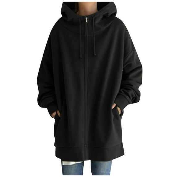 ZXLBBD Women's Solid Color Cause Streetwear Sweater Zipper Hooded Long Sleeve Sweatshirts Coat Casual Outdoor Versatile Daily Wear