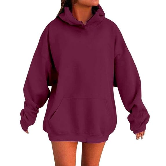 ZXLBBD Women's Solid Color Drop Shoulder Hoodie with Pockets Stylish Sweatshirts Top Casual Outdoor Comfort Daily Wear