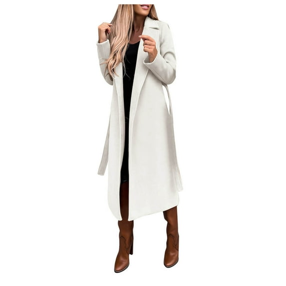 ZXLBBD Women's Wool Thin Coat Trench Jacket Slim Long Belt Overcoat Outwear Casual Outdoor Cozy Daily Wear