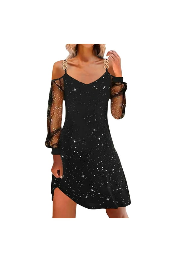 Womens Dresses Christmas Solid Color Patchwork Mesh Long Sleeve Dress Casual Party Gown Evening Wedding Comfort Daily Wear