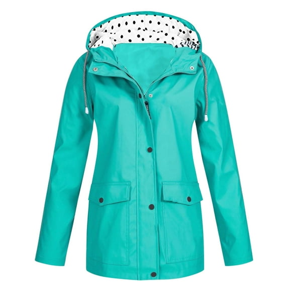 ZXLBBD Womens Fashion Rain Jacket with Hood Lightweight Long Sleeve Windbreaker Zip Up Drawstring Raincoat with Pockets