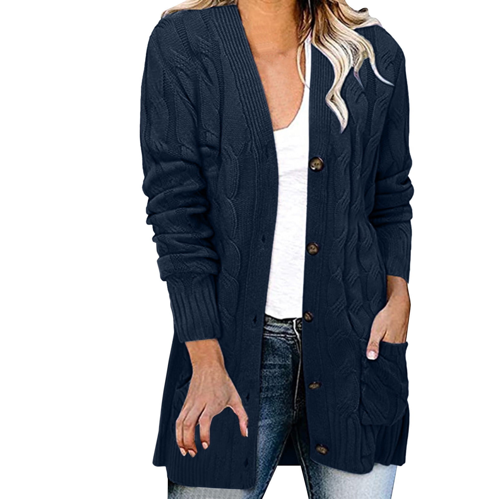 カーディガン ZXLBBD Womens Knit Cardigan Sweater Large Size Twist Button Jacket