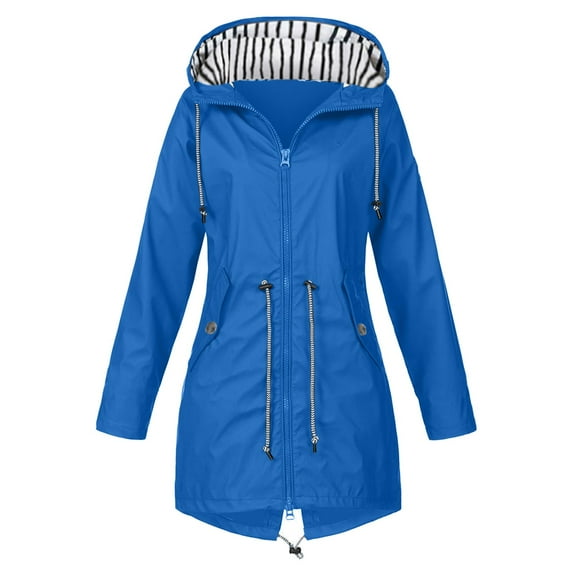 ZXLBBD Womens Rain Jacket with Hood Lightweight Long Sleeve Windbreaker Zip Up Drawstring Raincoat with Pockets Casual Outdoor Cozy Daily Wear