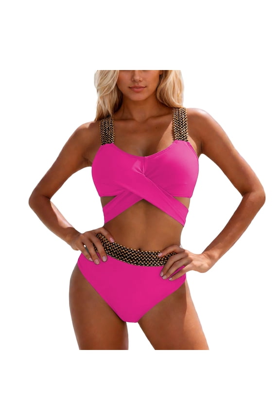 Womens Swimsuits 2 Piece Crisscross Tankini Top with High Waisted Bottoms Solid Color Swimwear Bathing Suit Casual Swimming Beachwear