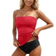 thumbnail image 1 of ZXLBBD Womens Swimsuits Bandeau Ruched Tankini Strapless Swimwear Solid Color Quicking Drying Bathing Suit Casual Holiday Beach Pool, 1 of 6
