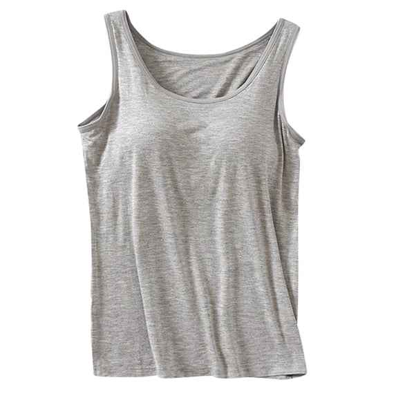 ZXLBBD Womens Tank Tops with Built In Bras Summer Crew Neck Sleeveless Camisole Plus Size Padded Workout Tops Casual Outdoor Loose Fit Daily Wear