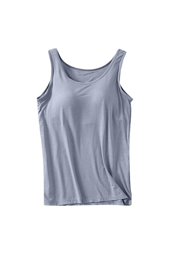 Womens Tank Tops with Built In Bras Summer Crew Neck Sleeveless Camisole Plus Size Padded Workout Tops Casual Outdoor Relaxed Fit Daily Wear