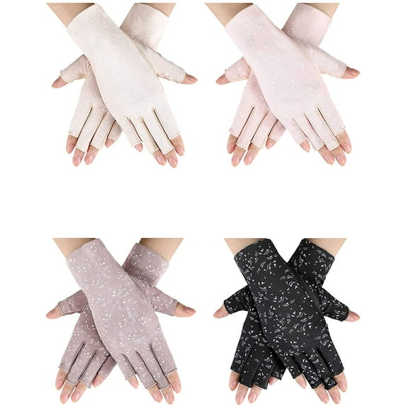ZXM 4 Pairs Women Sunscreen Fingerless Gloves UV Protection Half Finger Gloves Summer Sunblock Gloves for Driving Riding Fishing Golfing Outdoor Activities Favors, Medium
