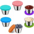 thumbnail image 1 of ZXM 6 Pack 2.4oz Small Condiment Containers With Lids, Salad Dressing Container To Go, Stainless Steel Sauce Container With Silicone Lids, Leak Proof Reusable Small Dipping Sauce Cups With Lids, 1 of 7